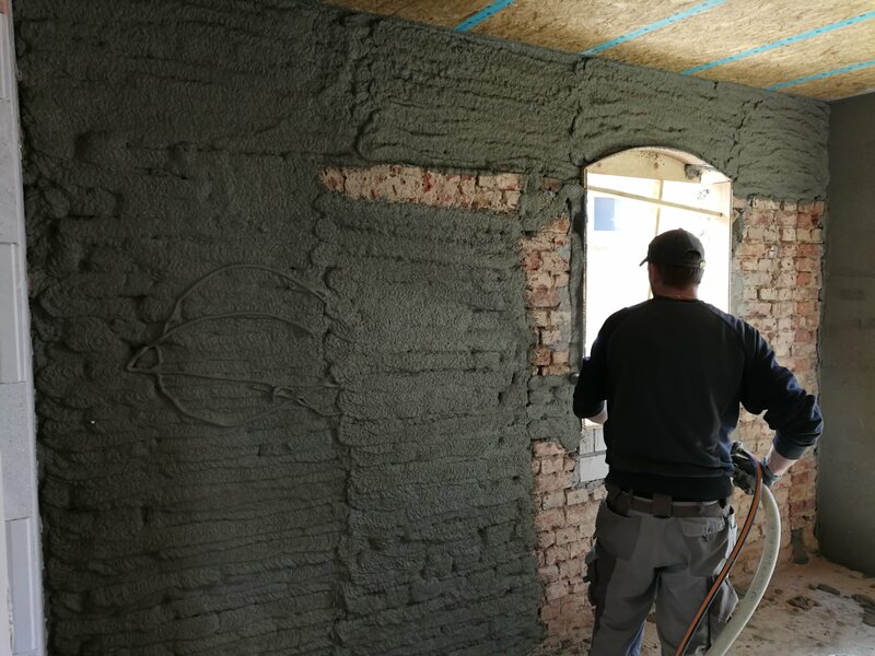 Innenansicht bei dem vorputzten der Wände  Ferienwohnung "Landblick" 