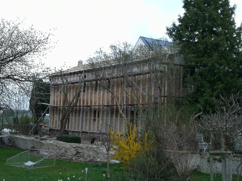 Holzständerwerk für Steiko Außendämmung am Ferienhaus mit Ferienwohnung "Landblick" und Ferienwohnung Wellness 